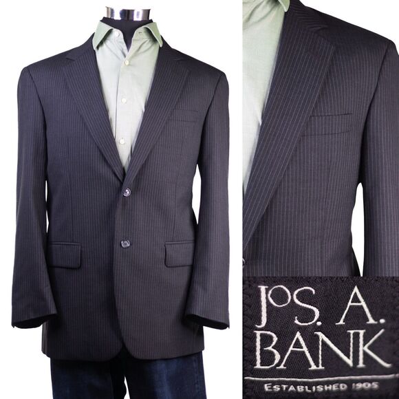 JOS. A. BANK Men's Blazer Jacket Size 40R 100% Wool Striped Black 2-Button - Picture 1 of 12